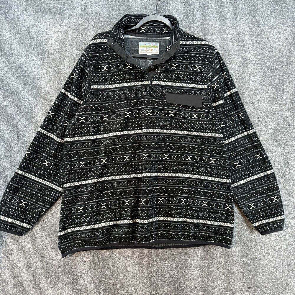 Jachs Sweater Mens XL Cabin Black Fair Isle Pullover Fleece Lined Outdoor Casual